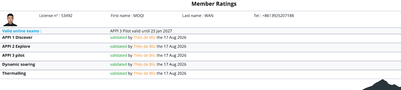 My APPI pilot license member ratings